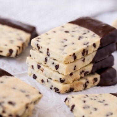 Chocolate Chip Shortbread Cookies are all the goodness of melt-in-your-mouth shortbread combined with a little bit of chocolate. Your family will love these easy tasty cookies!