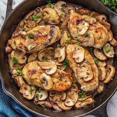 Chicken marsala in a cast iron skillet