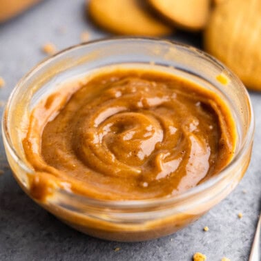 A close up view of a bowl of homemade cookie butter.