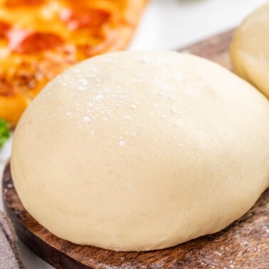 Close up view of homemade pizza dough.