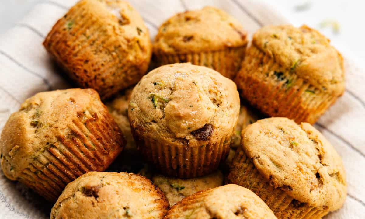 A pile of fluffy zucchini muffins.