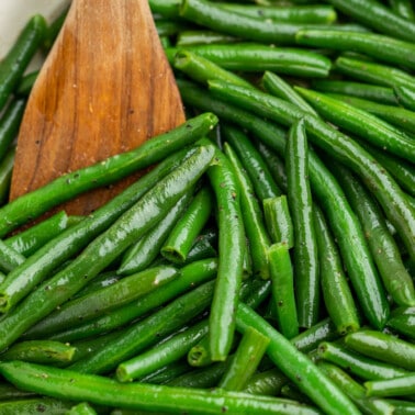 Close up view of green beans.