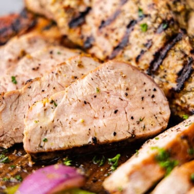 Tender slices of grilled tenderloin pork.