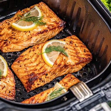 Salmon in an air fryer.