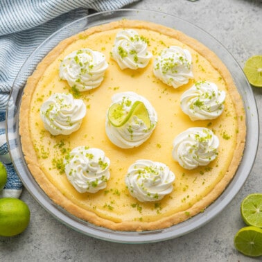 Overhead view of a key lime pie.