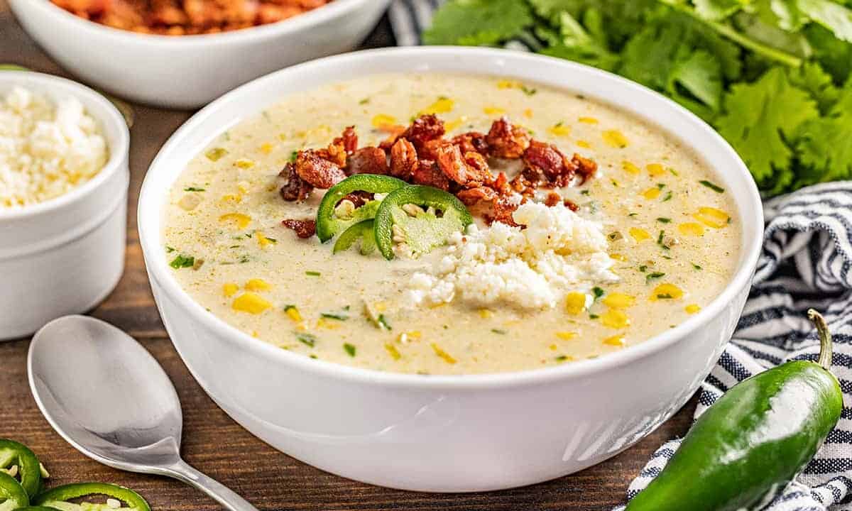 A bowl of street corn soup.