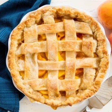 Bird's eye view of peach pie.