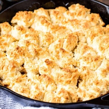 Apple cobbler in a cast iron skillet