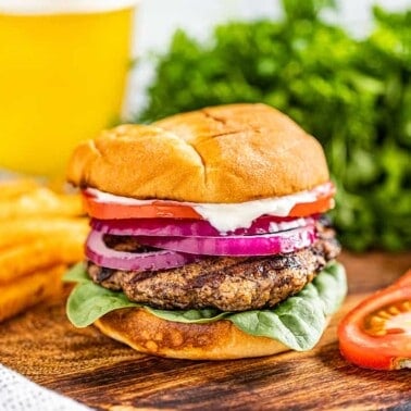 The best ever turkey burger with lettuce, tomatoes, and red onion.